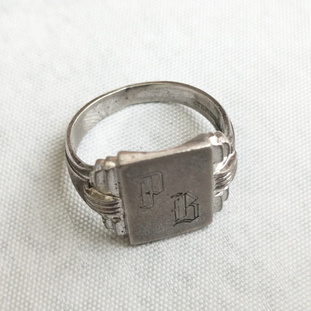 Vintage Sterling Silver Signet Ring Size 11.25 Rectangle Monogramed Antique